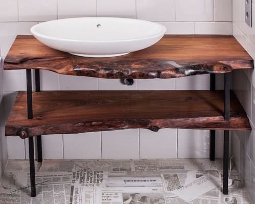 Слэбы дерева в интерьере ванной